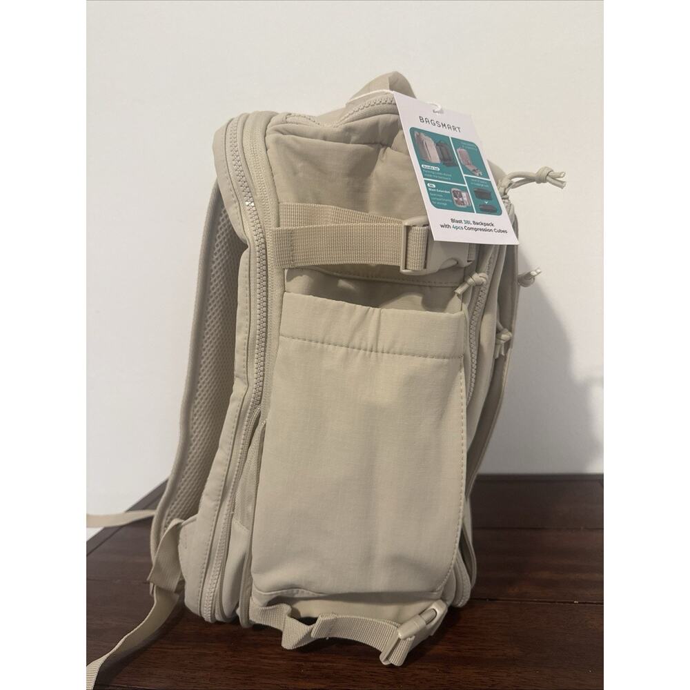 BAGSMART Blast Extended 28L/38L Travel 15" Laptop Backpack Beige - Picture 4 of 5